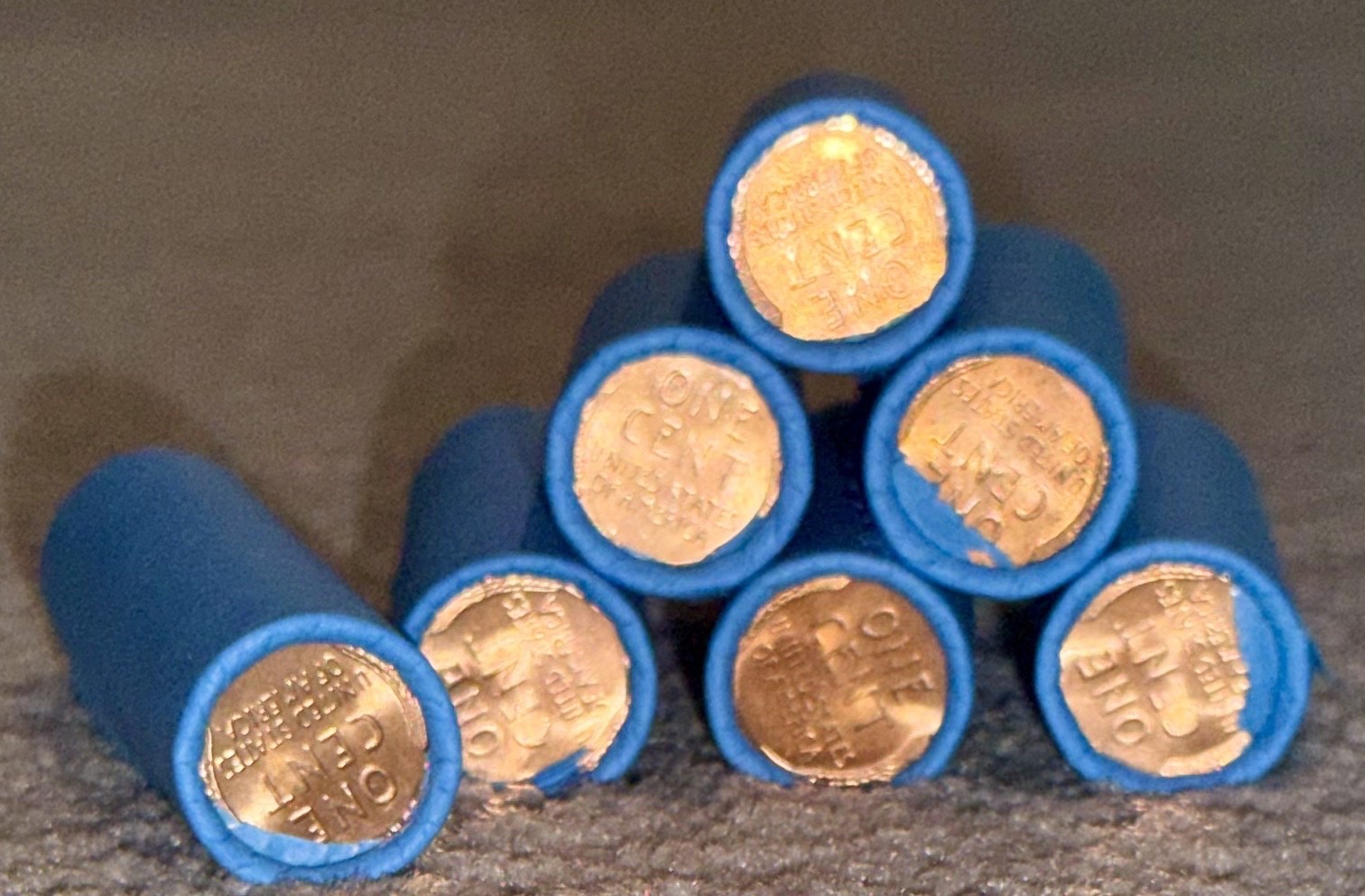 Blue wheat penny BU on end of unsearched circulated cents mixed dates mint marks