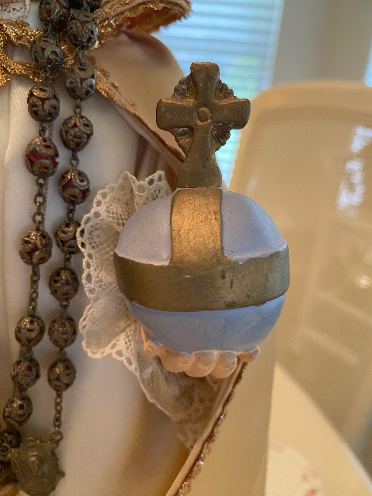 Vintage Infant Of Prague Plaster Statue With Rosary 18' Tall