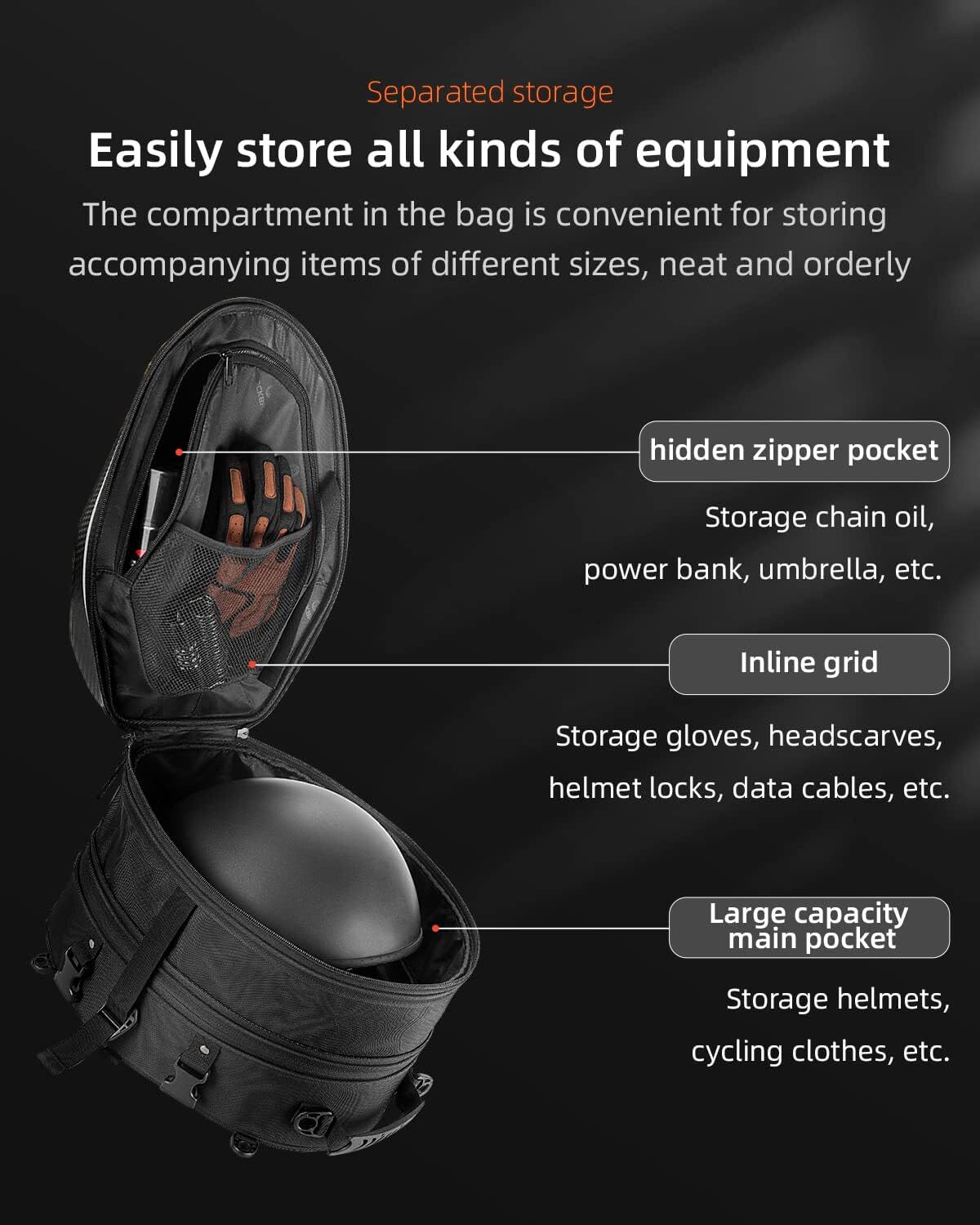 ROCKBROS Rear Bag Waterproof Hard Shell Motorcycle Expandable Durable Waterproof