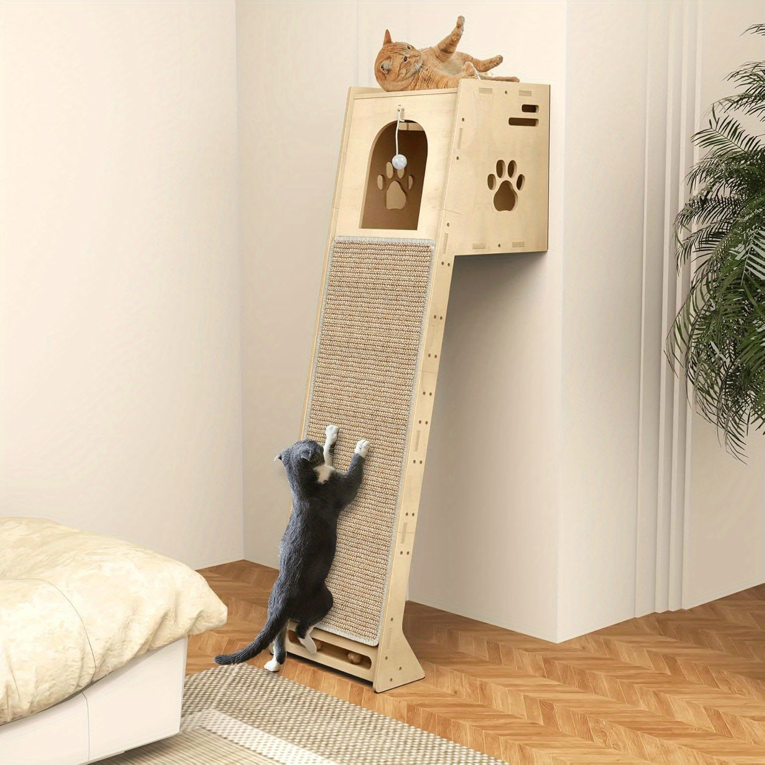 Cat observation tower, 59 inch indoor cat climbing frame, cat tree with sisal