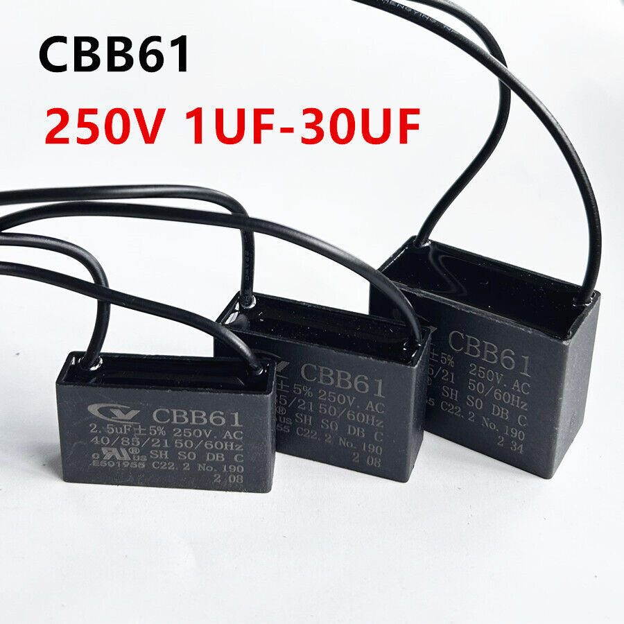 CBB61 250V Capacitor 2 wires 1/2/3/3.5/4/5/6/7/8/9/10/12/15/18/20/24/25/30 UF