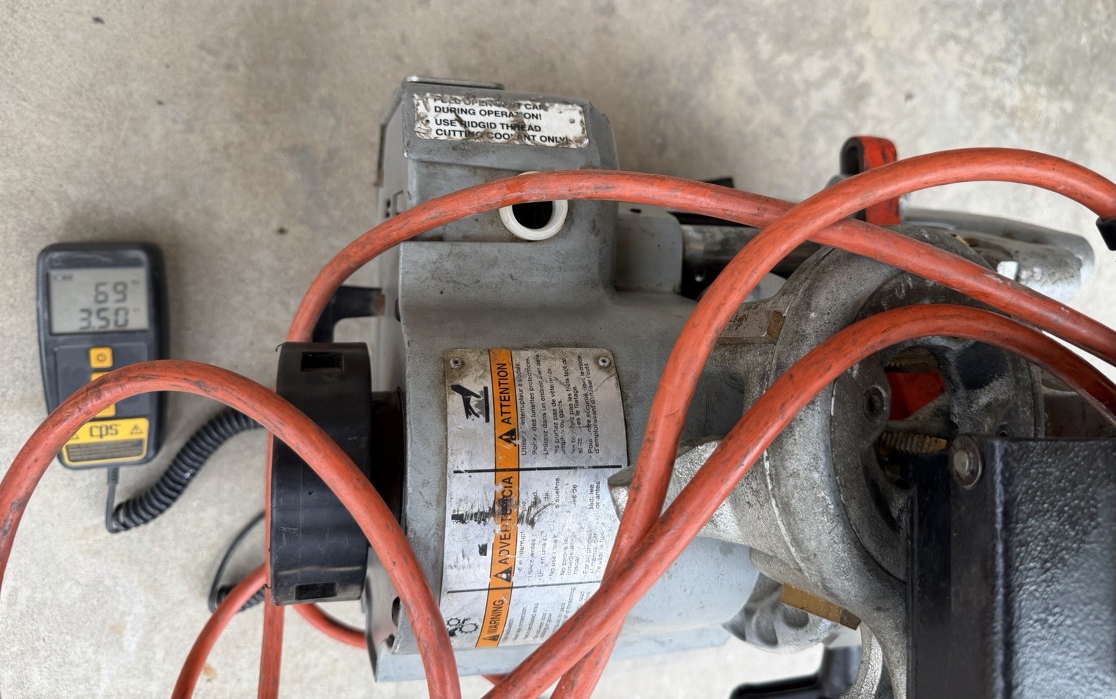 RIDGID 1210 PIPE THREADING MACHINE 110V WITH POWER CORD PEDAL ETC WORKS (READ)