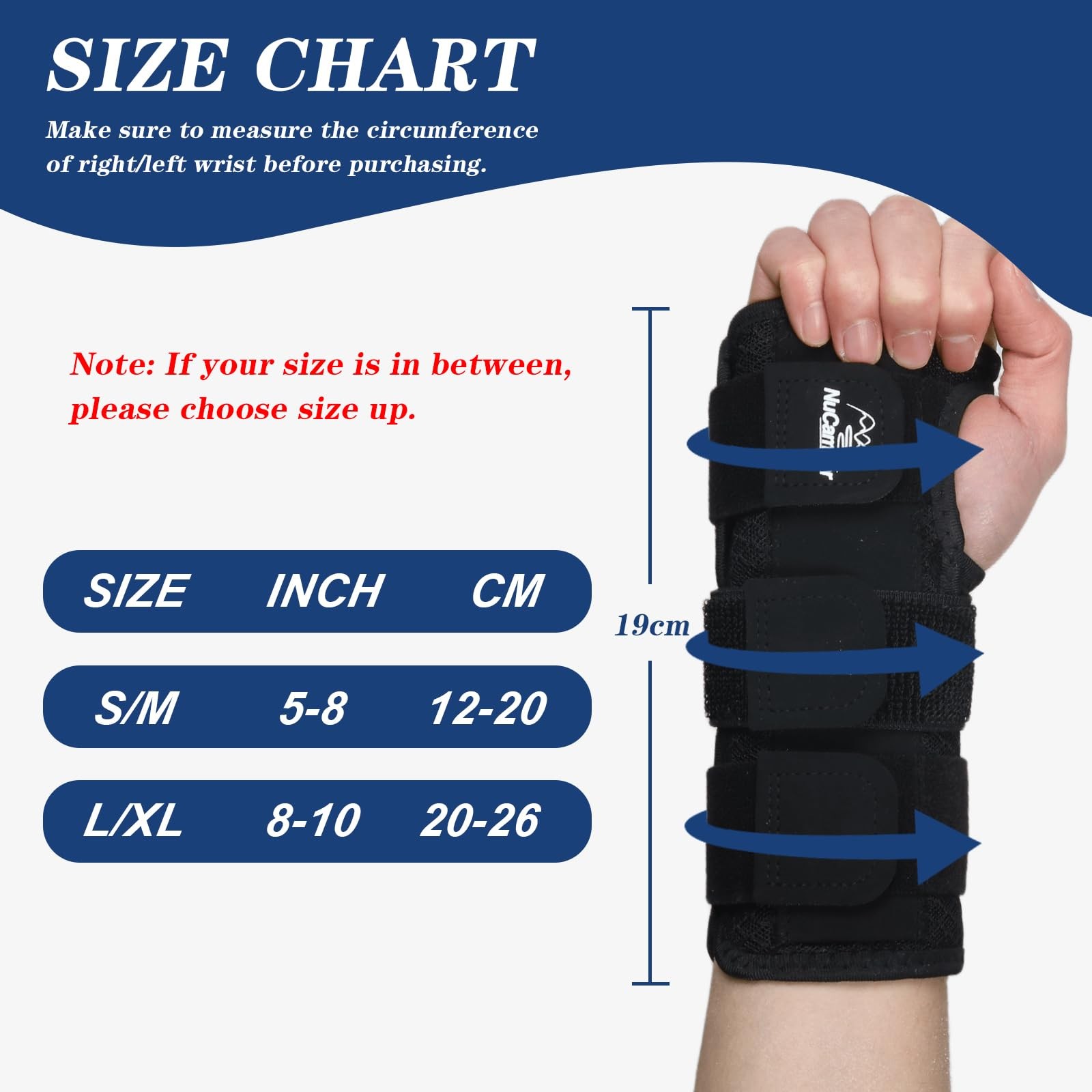 NuCamper Carpal Tunnel Wrist Brace Night Support for Men & S/M, Black-Left