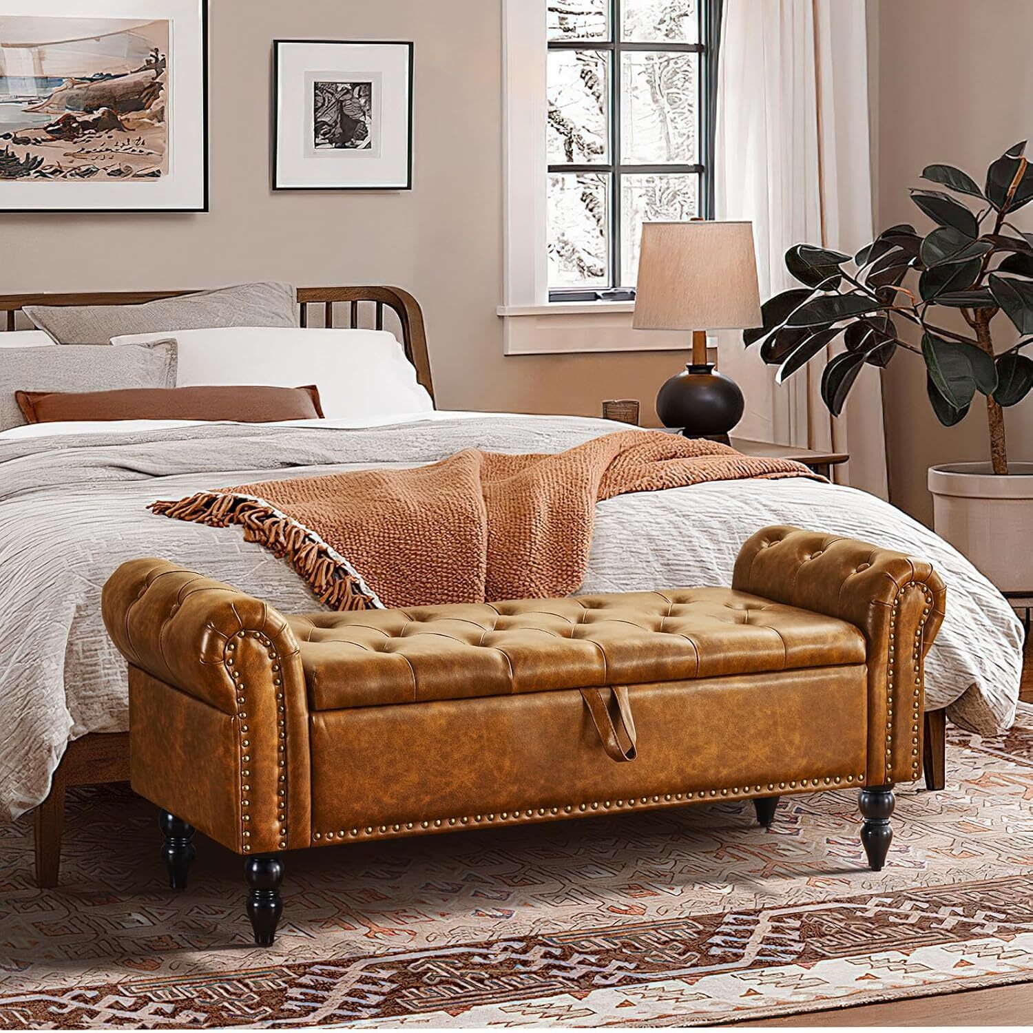 Furnimart Storage Bedroom Bench for End of Bed,Faux Leather Upholstered Ottoman