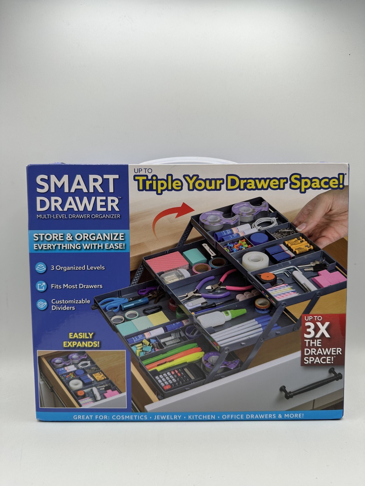 NEW Smart Drawer 3X Multi-Level Drawer Organizer Cosmetics Jewelry Office Tools