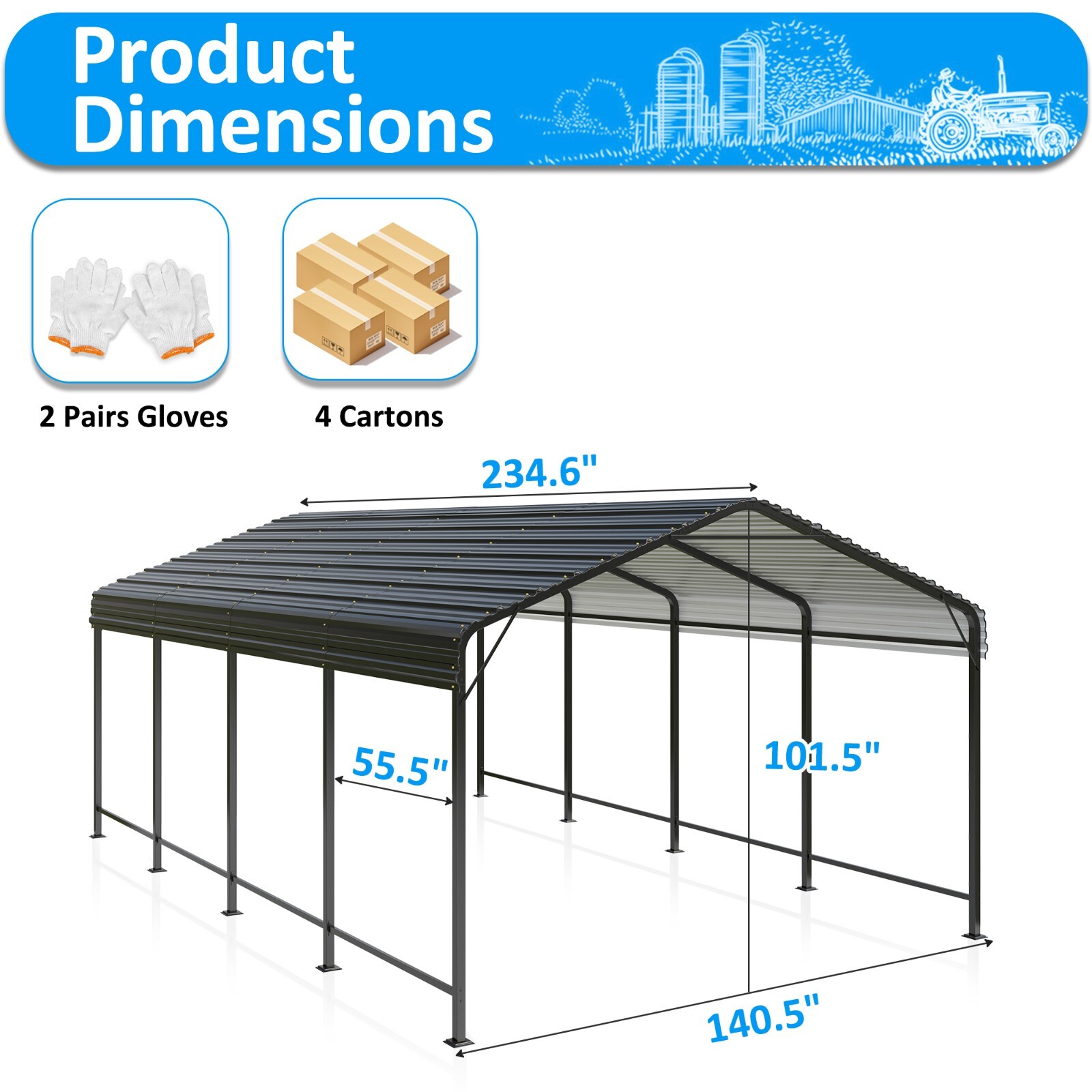 12x20 FT Metal Carport Heavy Duty Galvanized Shelter