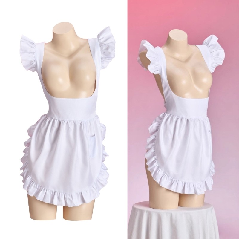 Crosses Back Pinafore Dress Ruffle Maid Apron Kitchen Cooking Apron Maid Costume