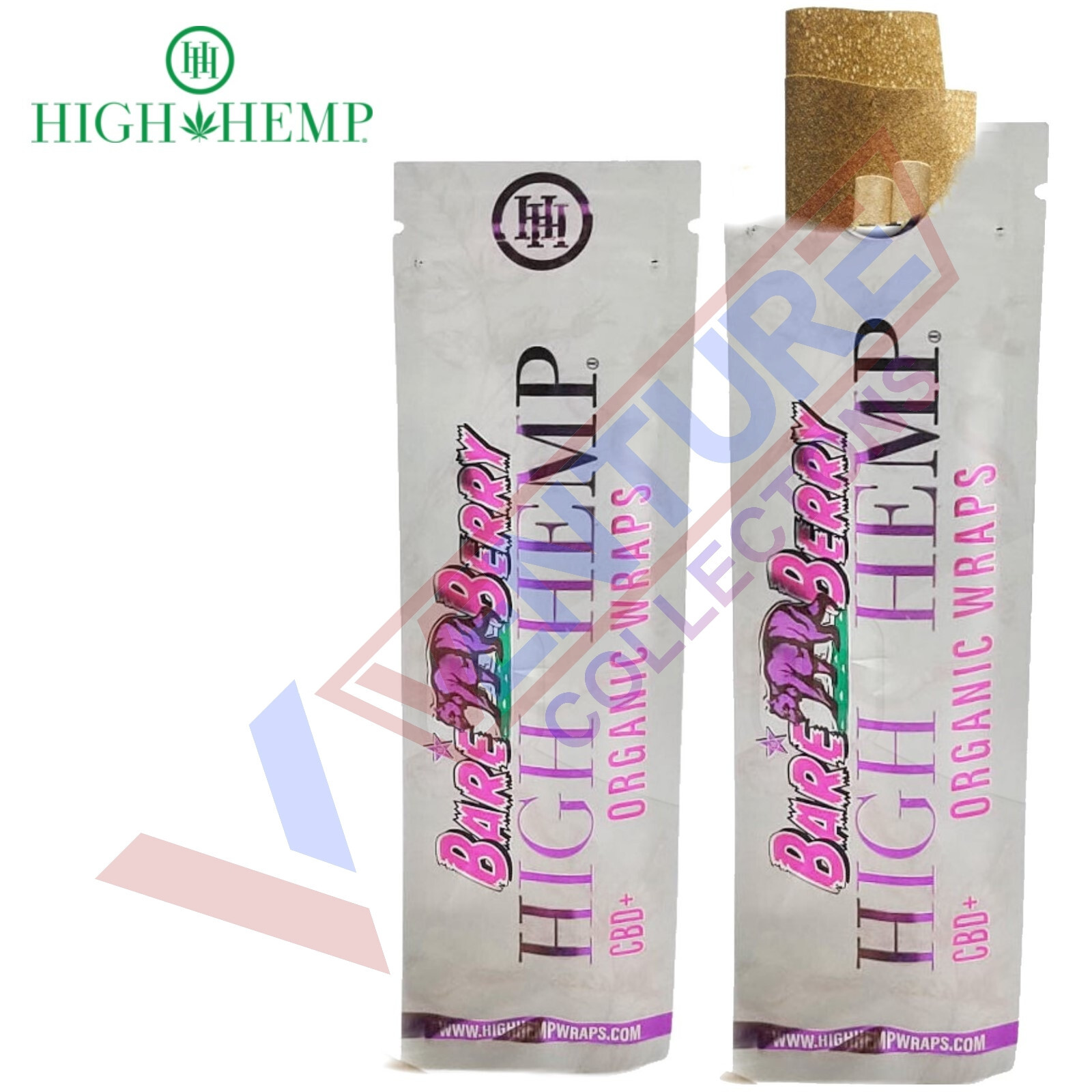 High H. 50 Organic Wrap Rolling Paper Vegan BARE BERRY Full Box 25 Pouch of 2CT