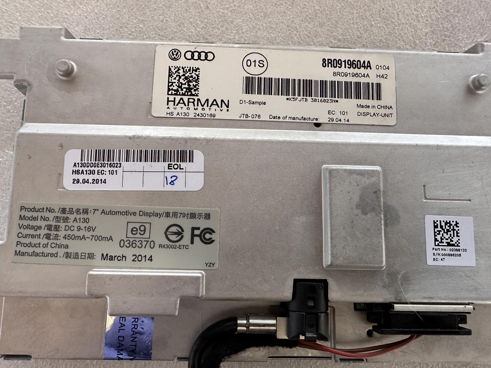 2013-2016 Audi A4 A5 S4 S5 Q5 Info Navigation Display 8R0919604A OEM Used