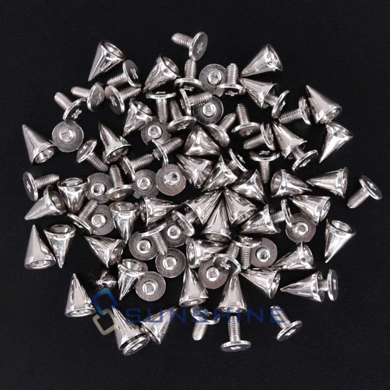10/20/50/100/200PCS 10mm/26mm Metal Silver Studs Cone Rivets Screw Bullet Spikes