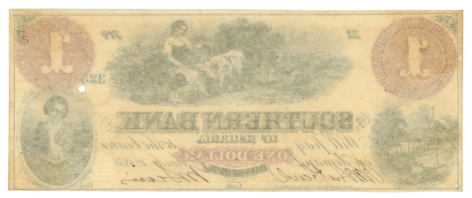 1858 Southern Bank of Georgia Bainbridge GA $1 Obsolete Note HIGH GRADE (66595)