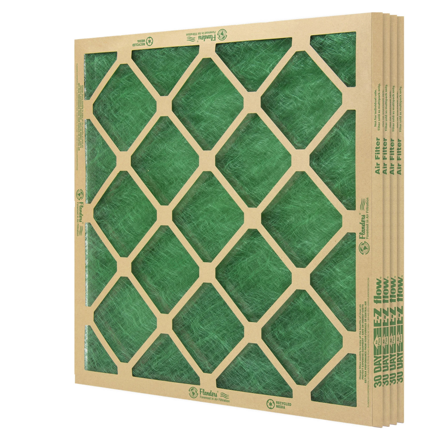 (4 Pack) Flanders Air Filters, 20" X 20" X 1" Precisionaire Nested Glass, Green