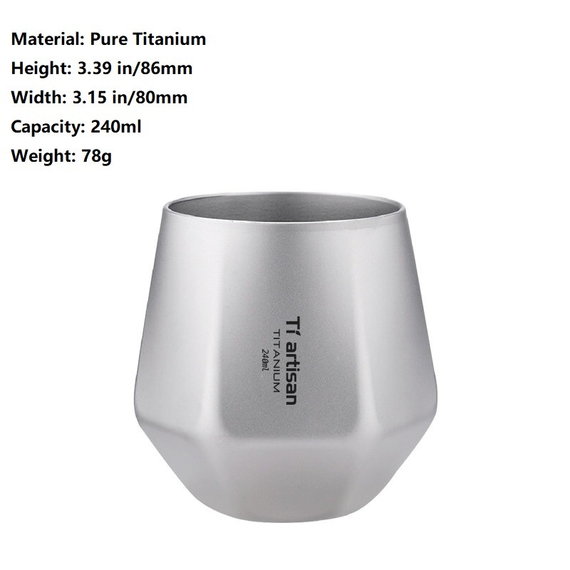 240ml Double Wall Pure Titanium Water Tea Coffee Beer Drinking Cup Mug Insulated
