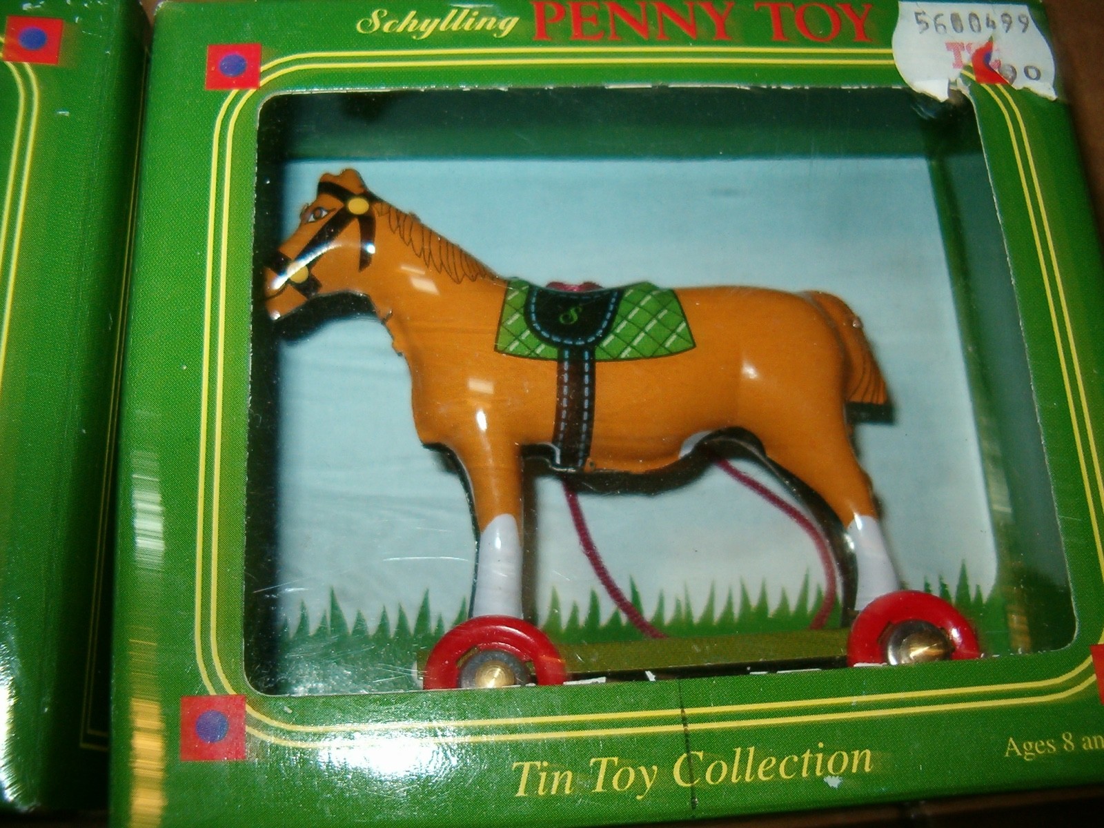 4 Schylling Penny Toy Tin Metal Horse on Wheels White, Rust, & 2 Brown 2003