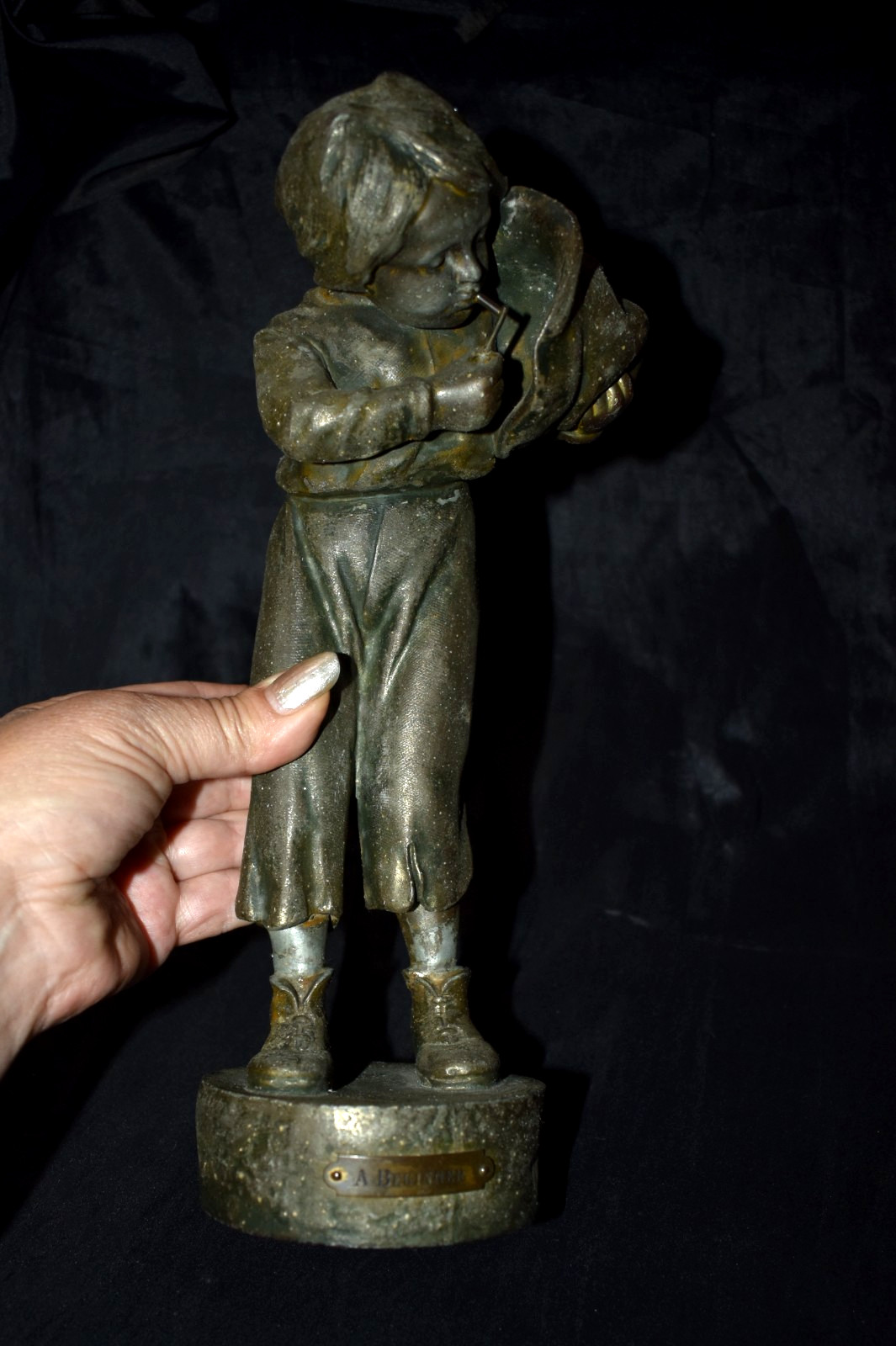 Antique "A BEGINNER" Hollow Metal Spelter ? Sculpture 11.25”T