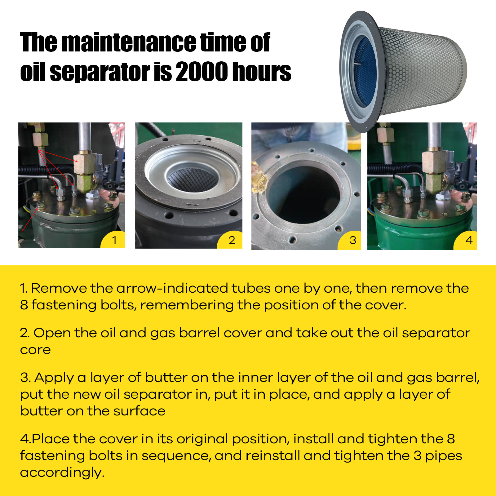 KB8220 Air Oil Separator Element for 4HP-10HP Screw Air Compressor Replacement