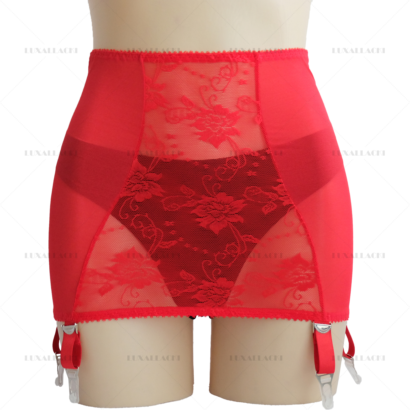 Luxallacki Mesh Floral Lace 6 Straps Garter Belt Shaping Girdle Sexy Lingerie