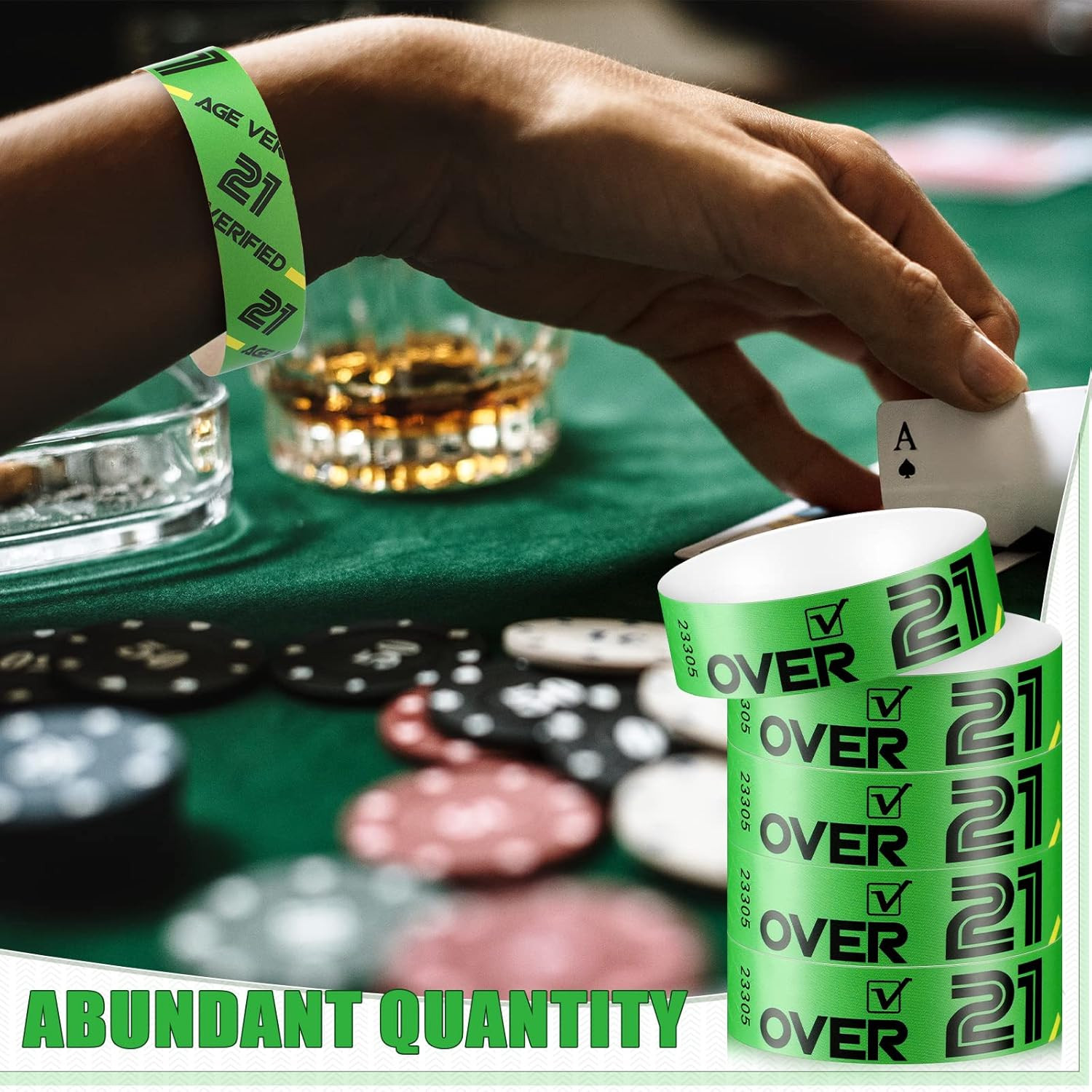 600 Pack Over 21 Age Verified Wristbands for Events with Security Number, Waterp