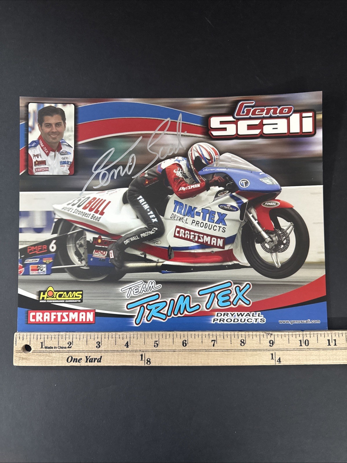 Geno Scali Autographed Racing Card Handout NHRA Pro Stock Motorcycle Trim-Tex
