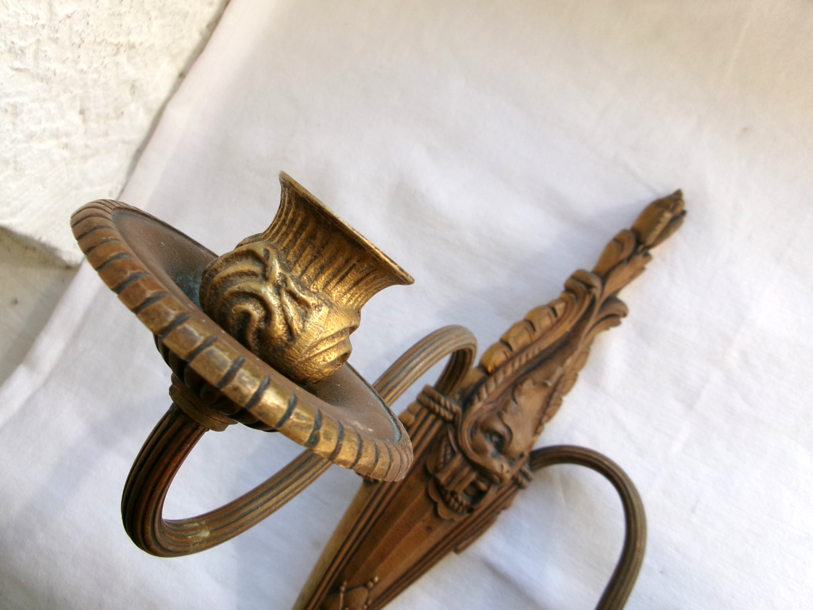 French 1 antique brass bronze wall candle holder ornately pattern