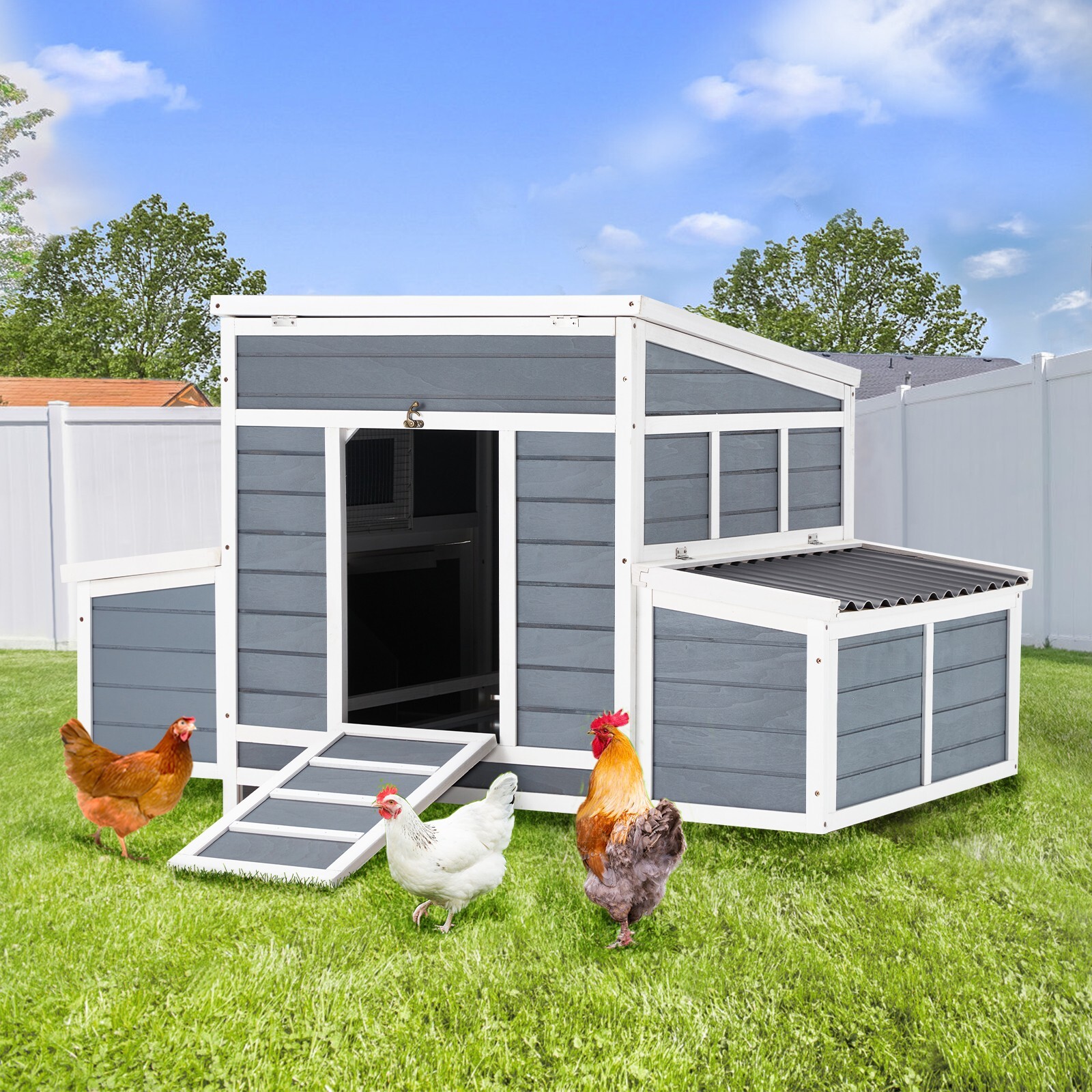 56" Wooden Large Chicken Coop W/ 6 Nesting Boxes Hen House Outdoor Chicken Cage