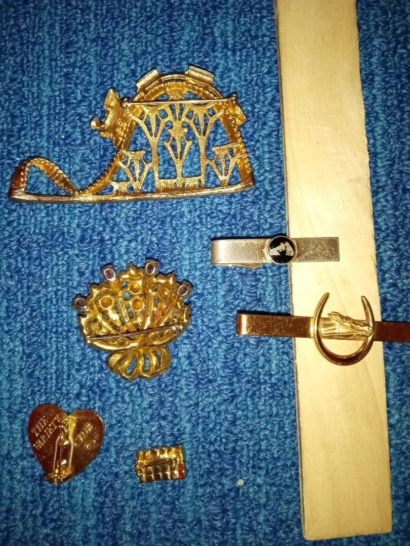 Vintage LOT Swank Horsehead and RCA Tie clips 3 Pins Canada Roller Coaster Heart