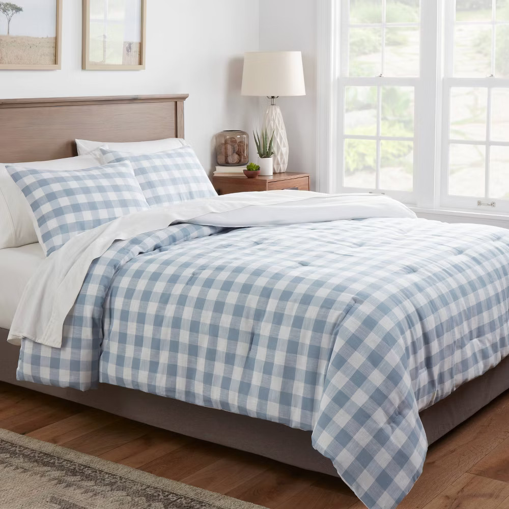 Threshold Comforter Set Cotton Gingham Breathable Comfort All-Season