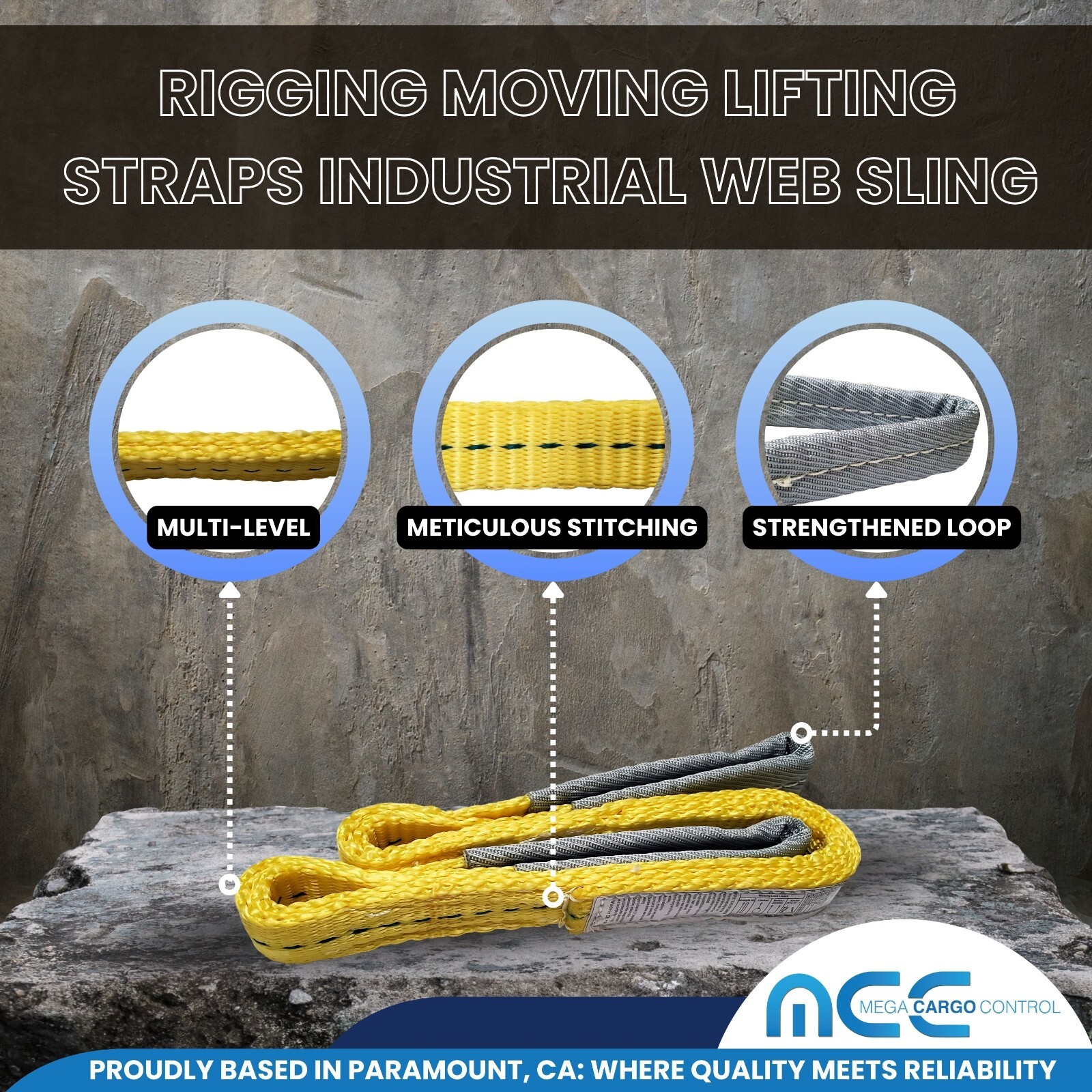 1 Pack 1" x 3ft 2 Ply Polyester Flat Eye Lifting Sling Strap Web Sling 3100 lbs