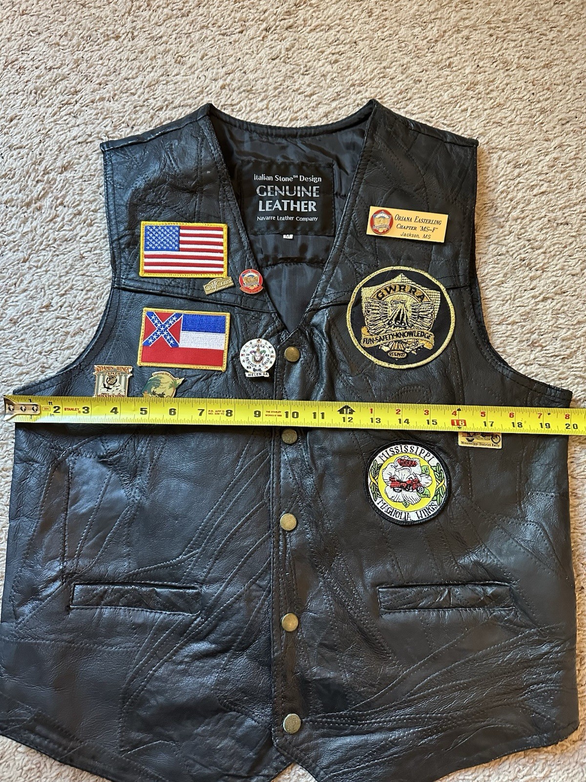 Vintage GWRRA Gold Wing Mississippi Chapter F Leather Vest Patches 2007