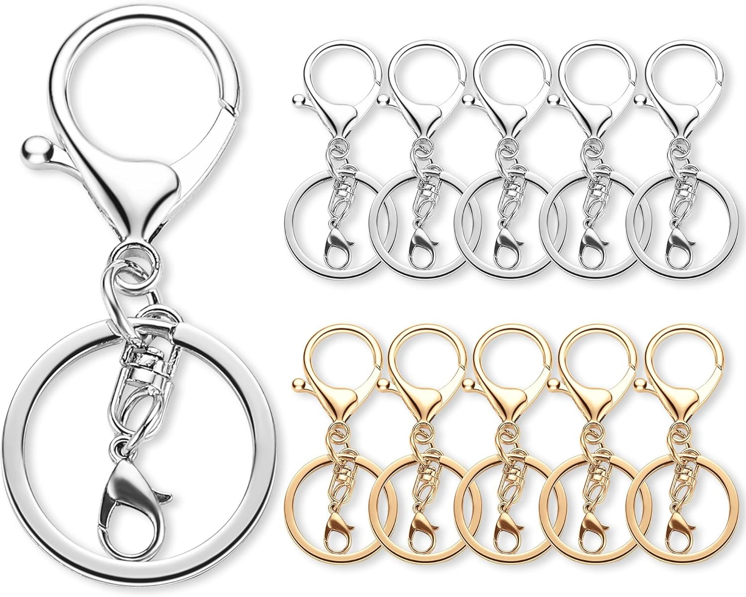10 Pack a Set Metal Lobster Claw Clasps and Key Rings, Key Chain Accessories, Ke