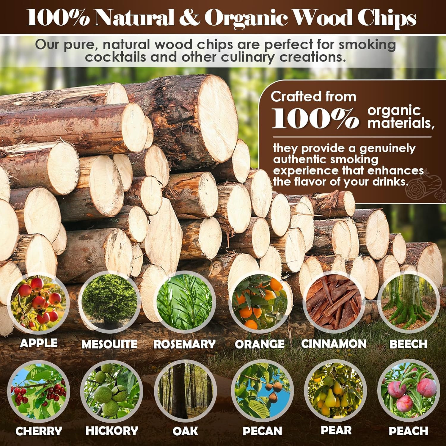 Natural Wood Chips for Cocktail Smoker, 12 Flavors Wood Chips Including Apple,Ch