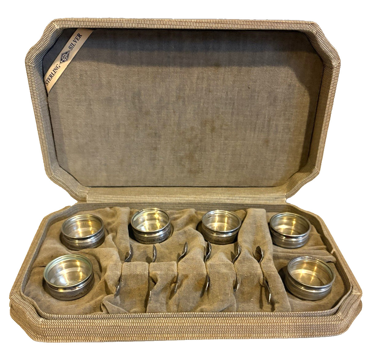 Set 6-ANTIQUE WEBSTER STERLING Open Salt Cellars /Shell Spoons-Orig Display Case