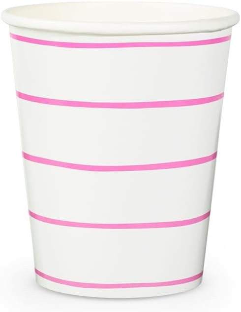 Disposable Paper Cups - Cerise Pink Striped 9-oz Cups for All Occasions