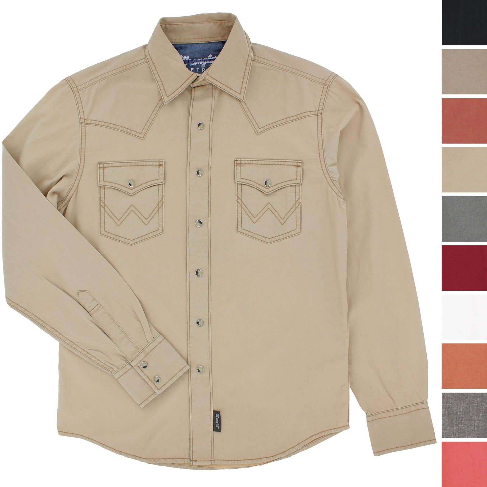 Wrangler Retro Premium Western Shirt, Men's Pearl Snap Up Collared Long Sleeve