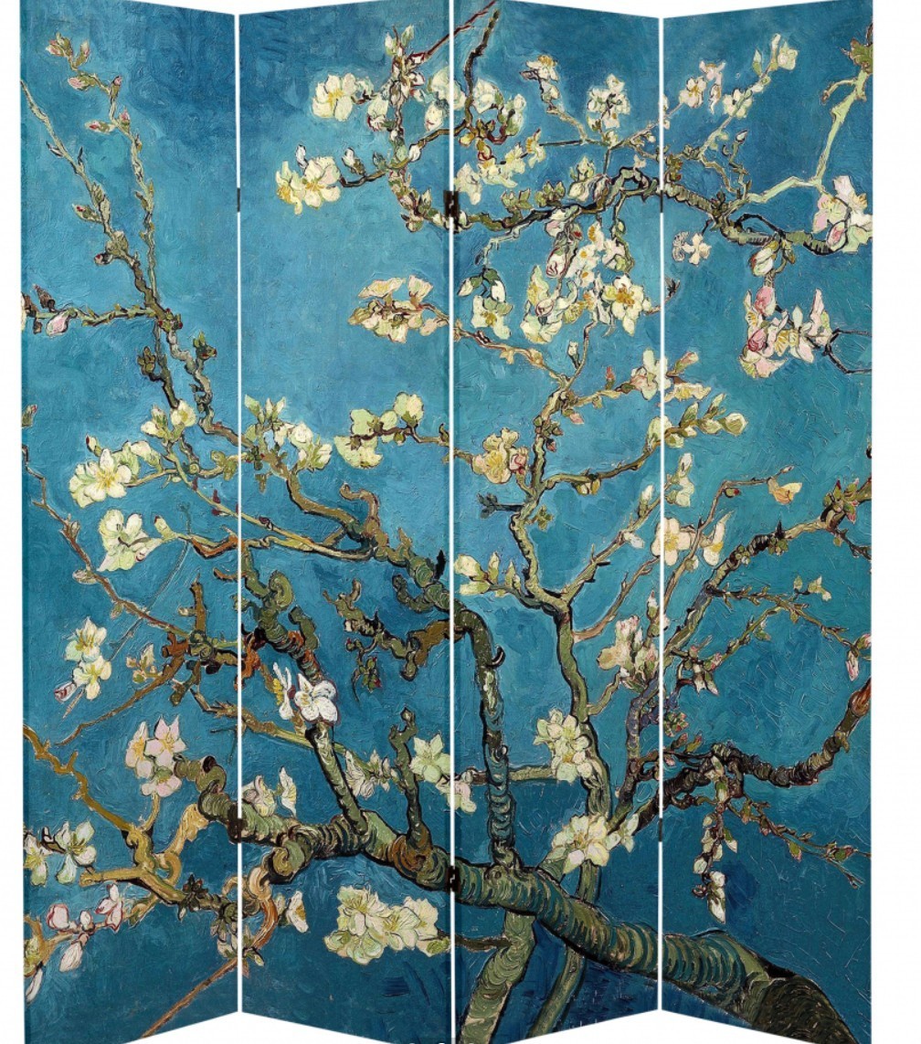 Double-Sided Van Gogh Canvas Room Divider 6′ Tall, Almond Blossoms/Wheat Field