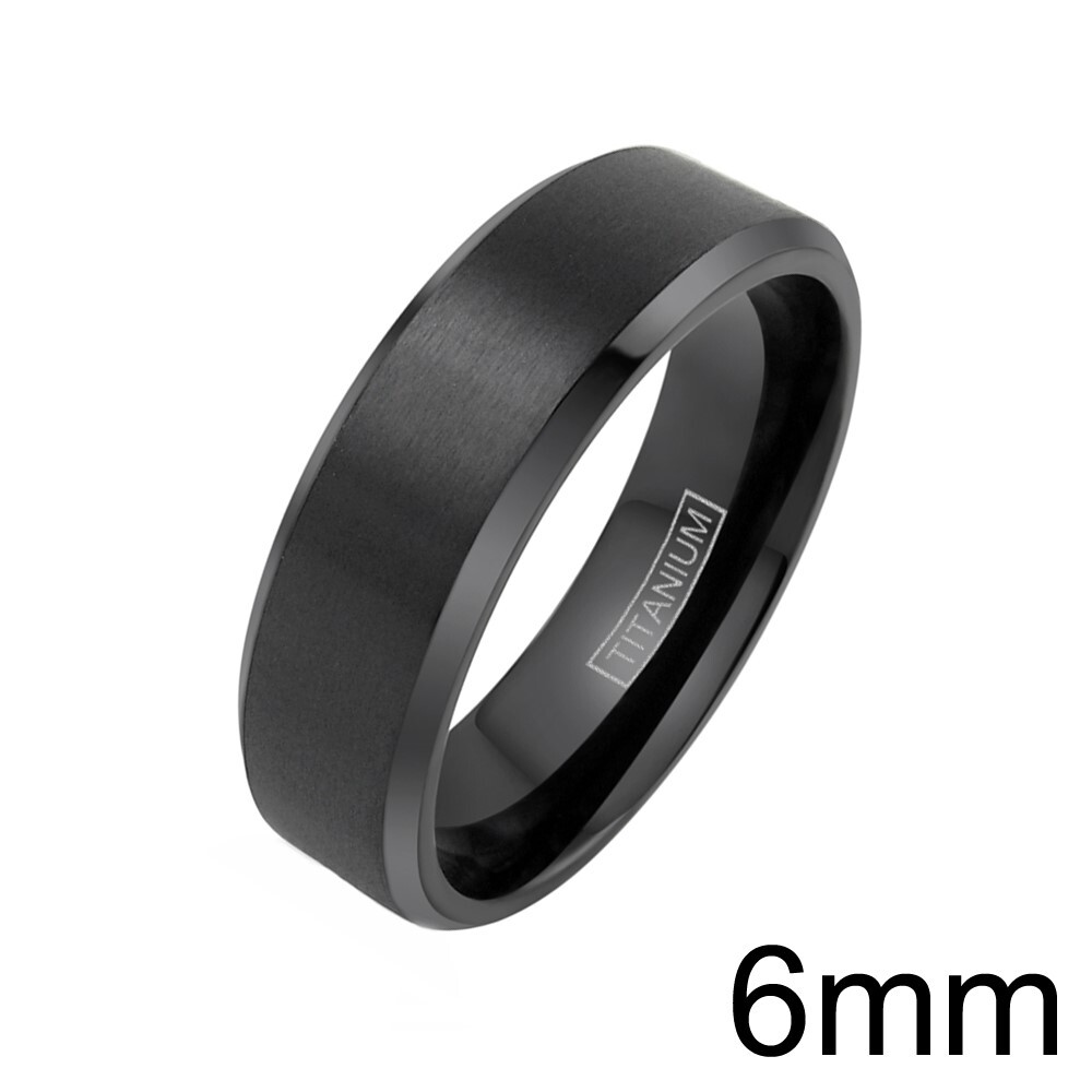 6/8mm Black Titanium Men's Brushed Finish Stripe Wedding Band Ring Size 5-15
