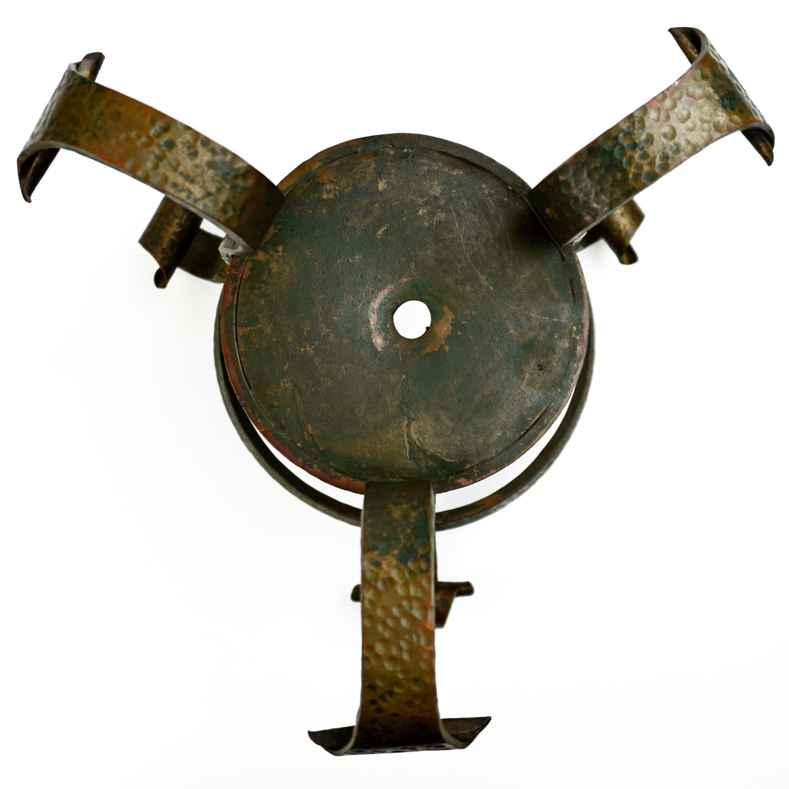 Antique Arts & Crafts Heavy Hammered Bronze Tripod Flower Pot Plant Stand