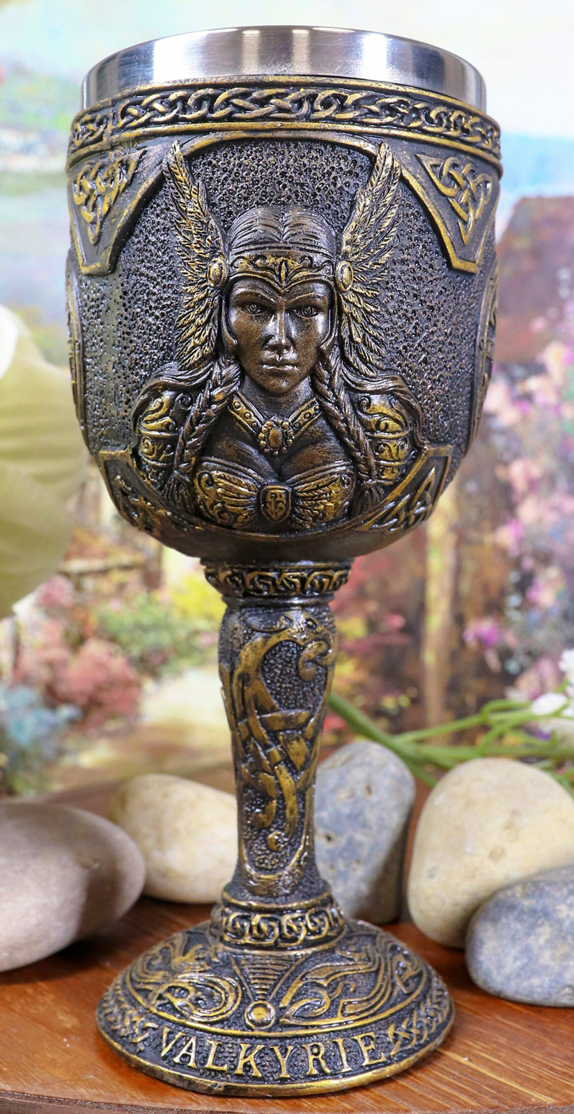 Ebros Goddess Valkyrie 7oz Resin Wine Goblet Chalice With Stainless Steel Liner