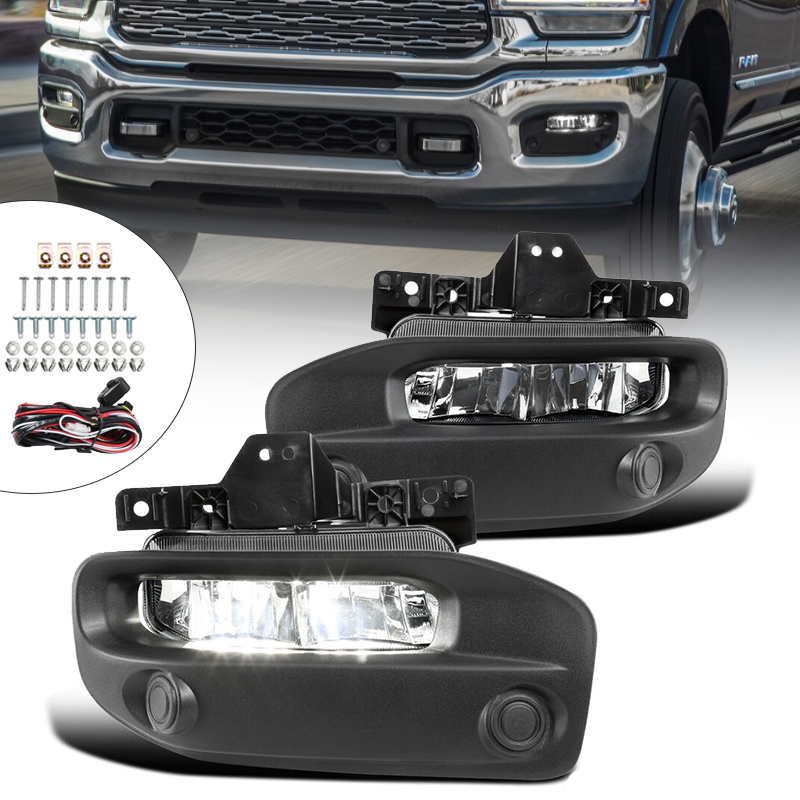 Clear LED Fog Lights Lamps+Switch+Bezels For 2019-2023 Dodge RAM 2500 3500