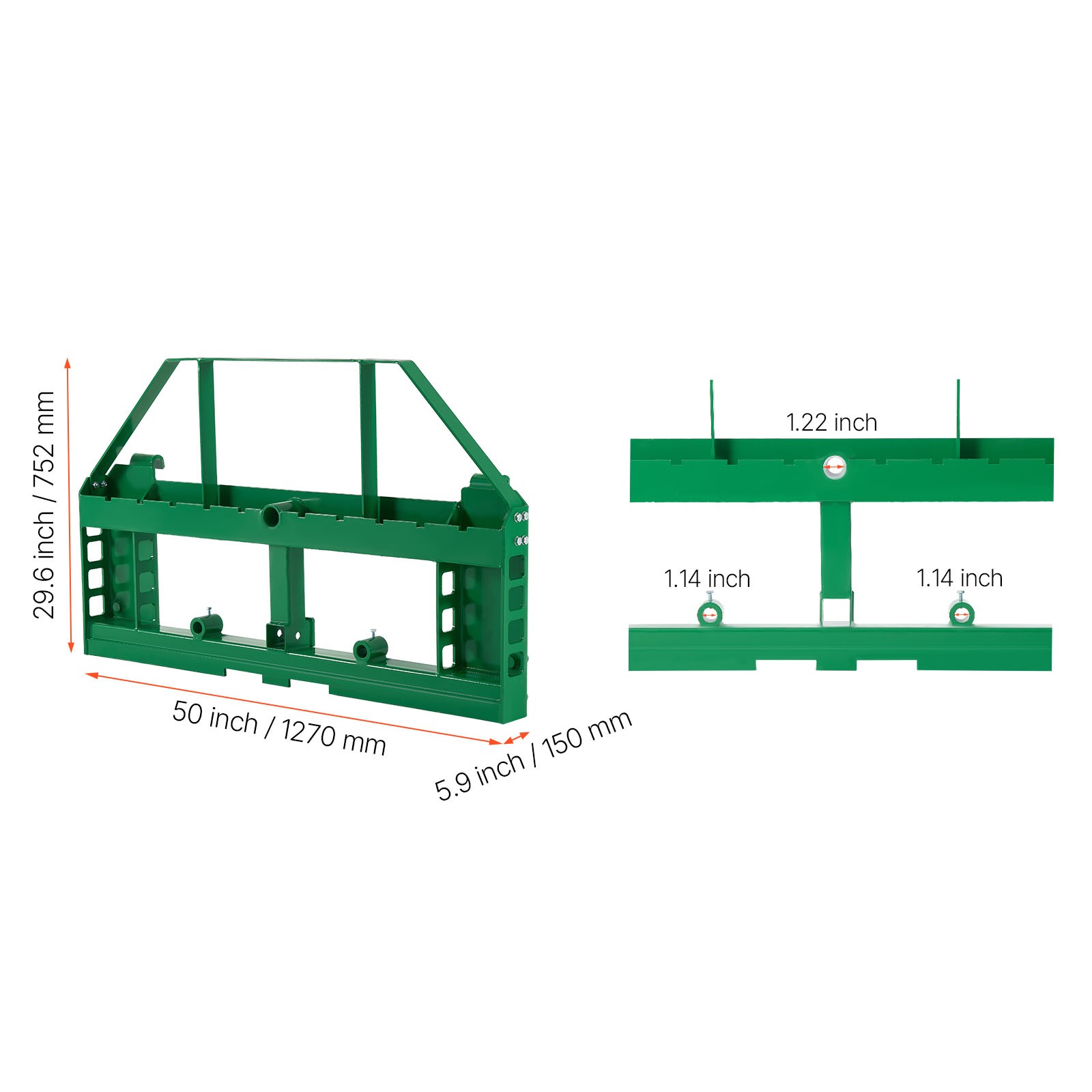 Uimoso Skid Steer Pallet Frame Hitch Receiver & Spear Sleeves for JD Loaders