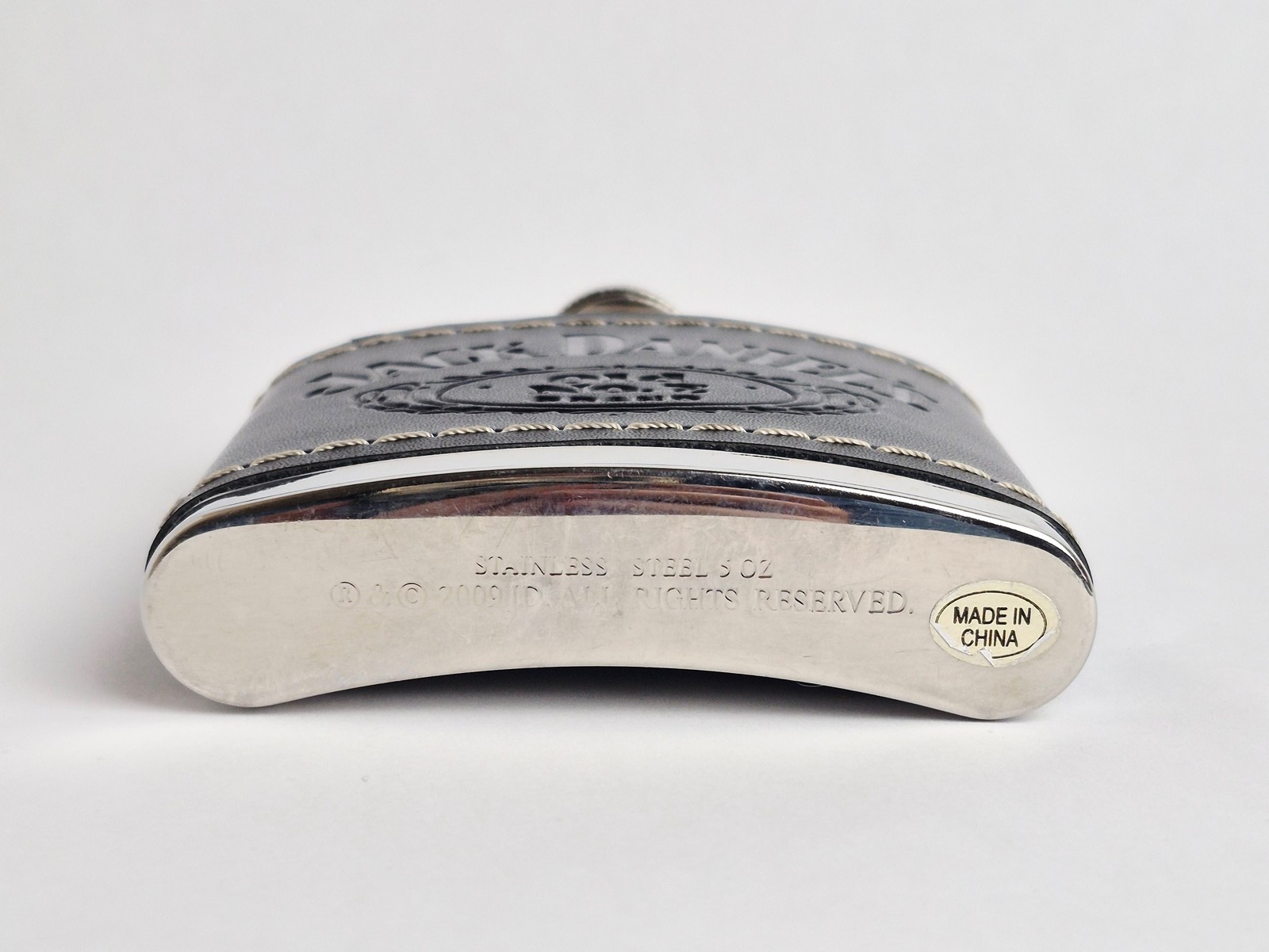 Jack Daniel's Old No. 7 Stainless Steel Hip Flask Black Leather Wrapped 6oz 2009