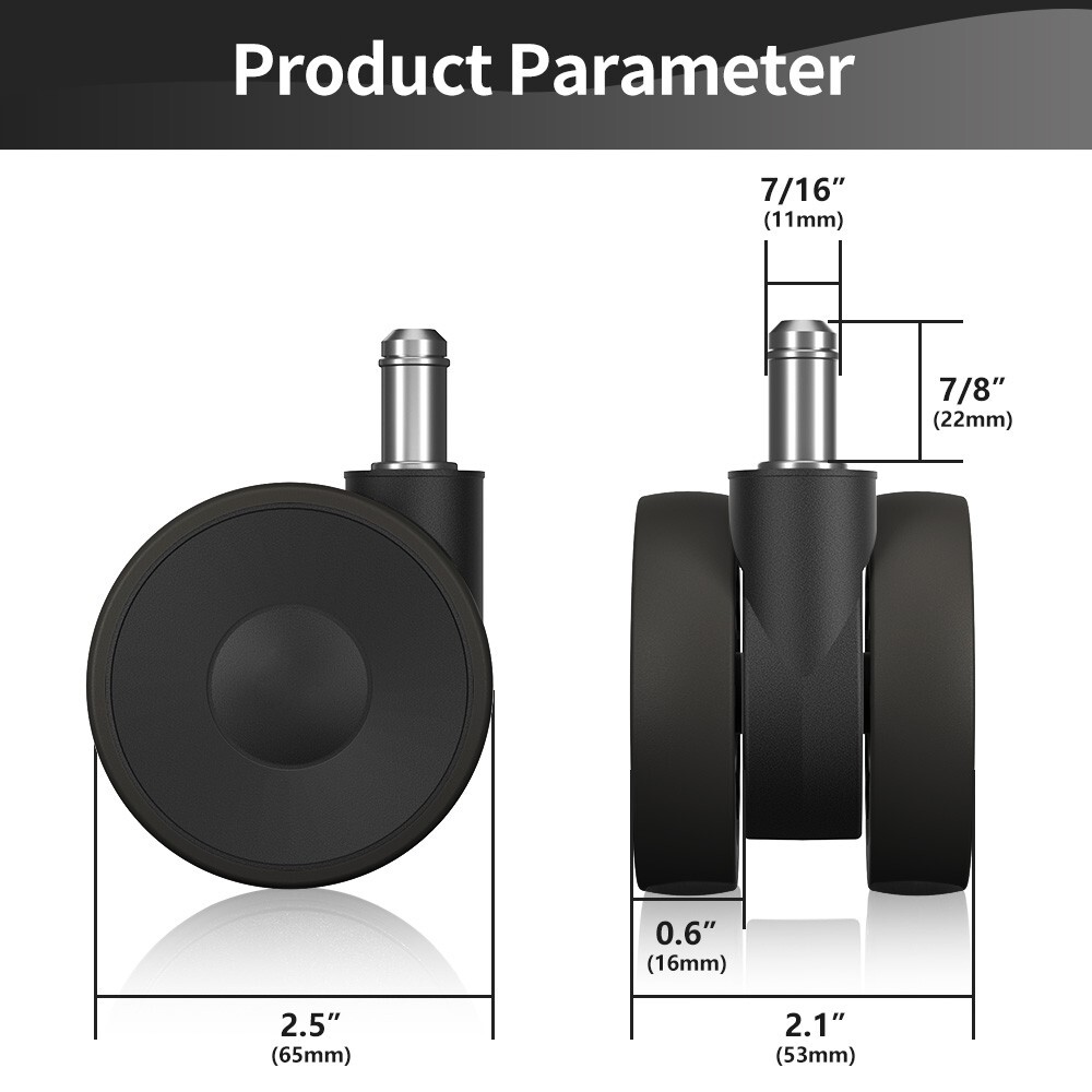 5PCS Office Chair 2.5" Casters Heavy Duty Rubber Swivel Wheels Replacement