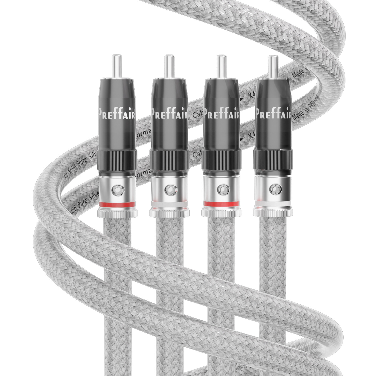 Pair 5N Pure Solid Silver RCA to RCA Cable HiFi Audio Cable Interconnect Line