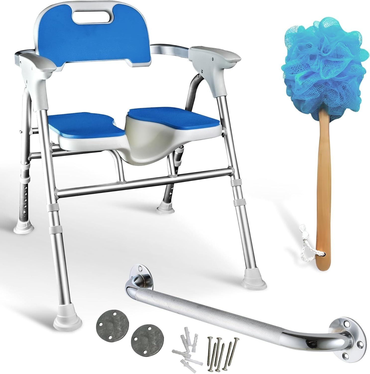 U-Shaped Shower Chair w/ Back&Armrest Foldable Shower Seat for Pregnant&Elderly