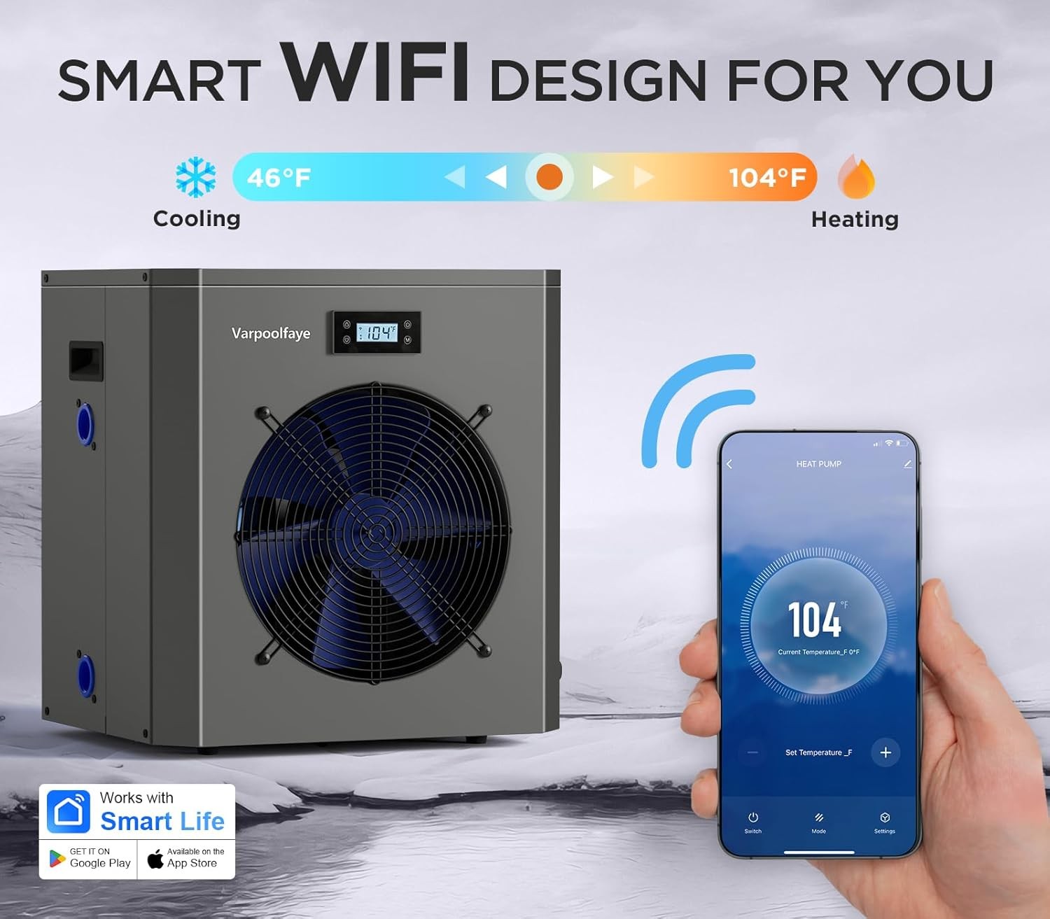 Varpoolfaye 16,000BTU Swimming Pool Heat Pump Above Ground Pool 5000 Gallon 120V