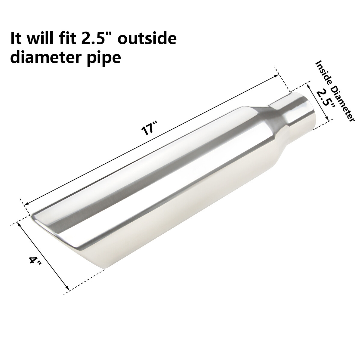 Universal Angle Cut Stainless Steel Exhaust Tips 2.5" 17" 4" Outlet 2Packs