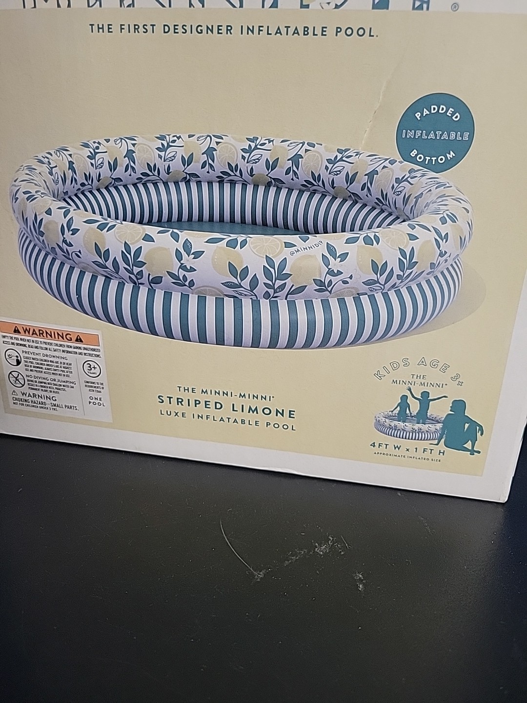 La Vaca Minnidip The Minni Minni Striped Limone Luxe Inflatable Pool 4’ x 1’