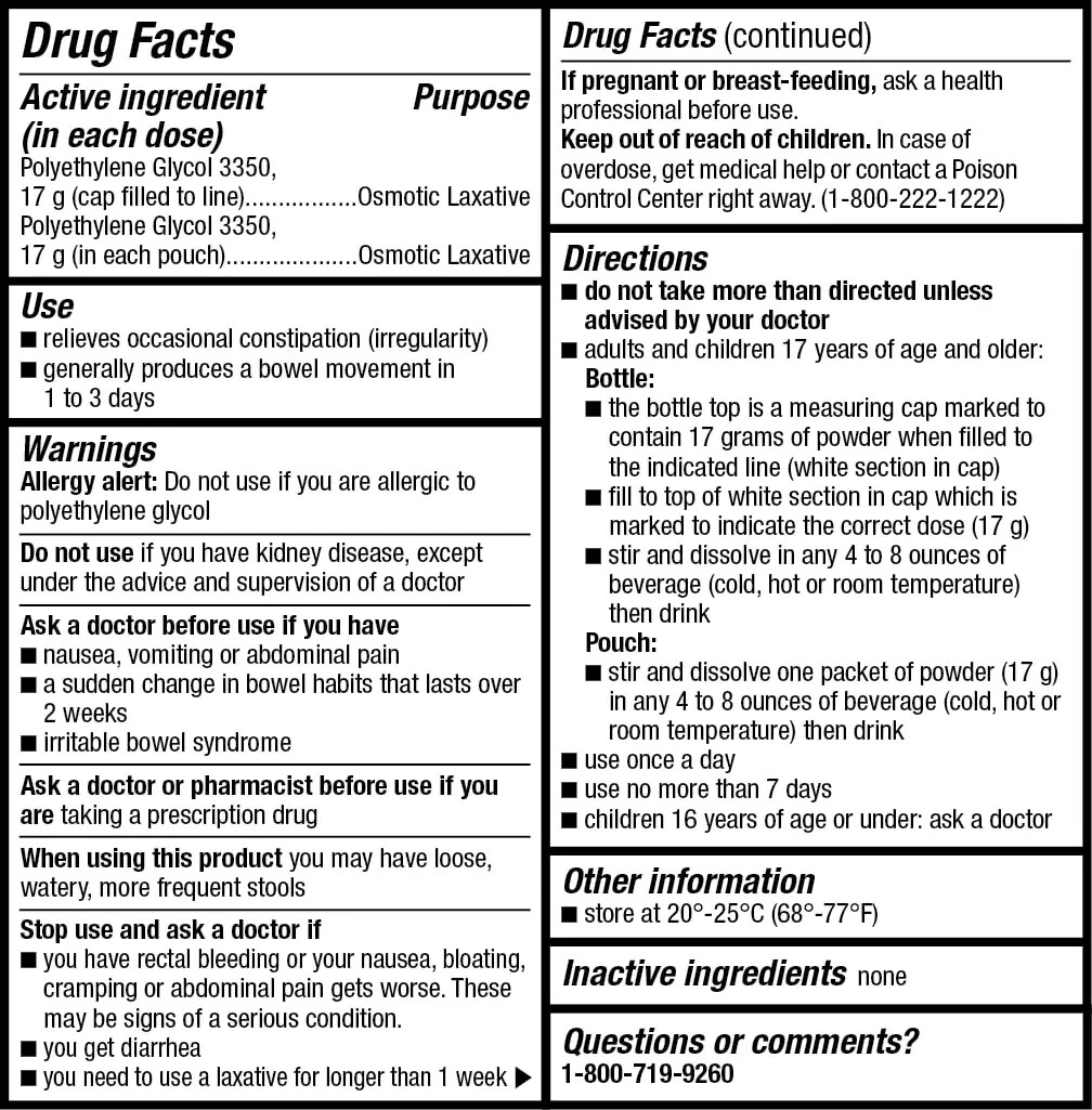 Laxative Polyethylene Glycol - Kirkland Signature LaxaClear 100 Doses VS MiraLAX