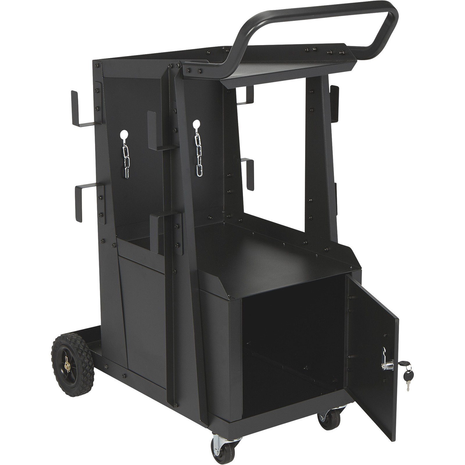 Klutch 2-Tier Welding Cart with Locking Cabinet, 31-1/2in.L x 16-1/8in.W x