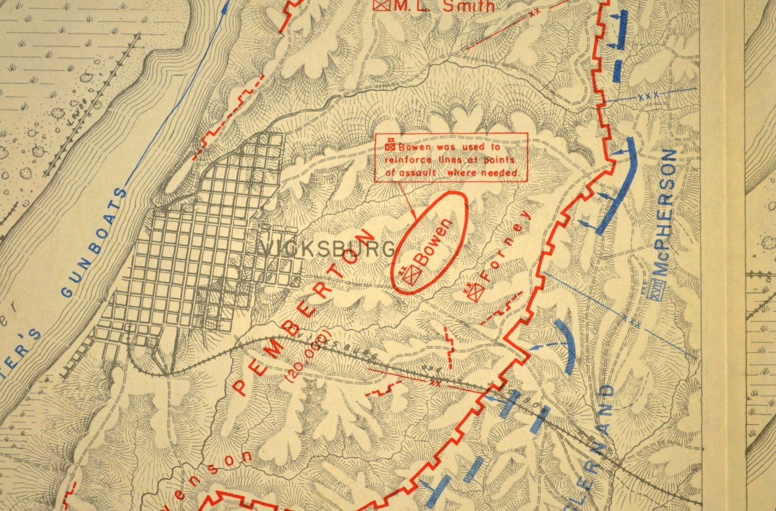 Vintage Siege of Vicksburg Map Mississippi Ulysses S Grant John Pemberton